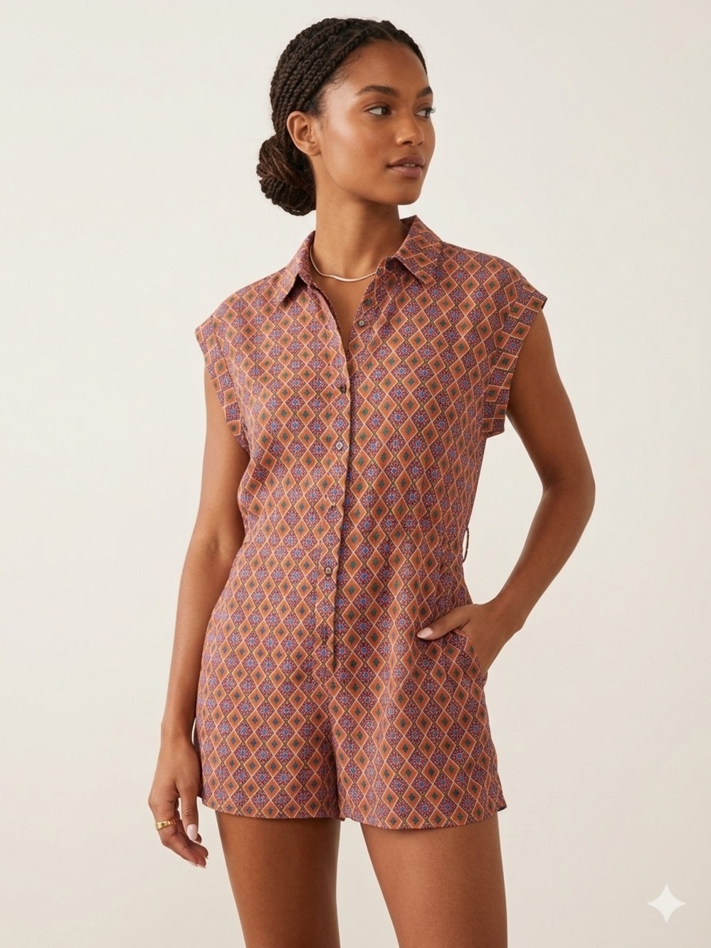 Dress Forum Los Angeles Printed Sleeveless Romper, Size Small